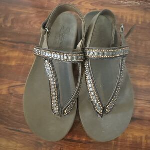 Skechers Arch Fit Womens Sandals Brown US 7 Rhinestone Hook And Loop Ankle Strap